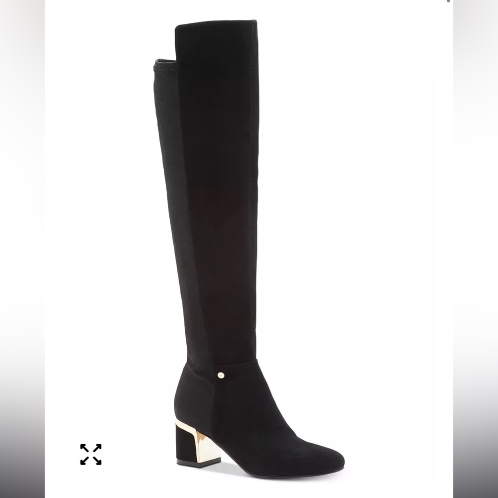 DKNY Black Cora Over the Knee Boots with Gold Accent - Picture 2 of 8